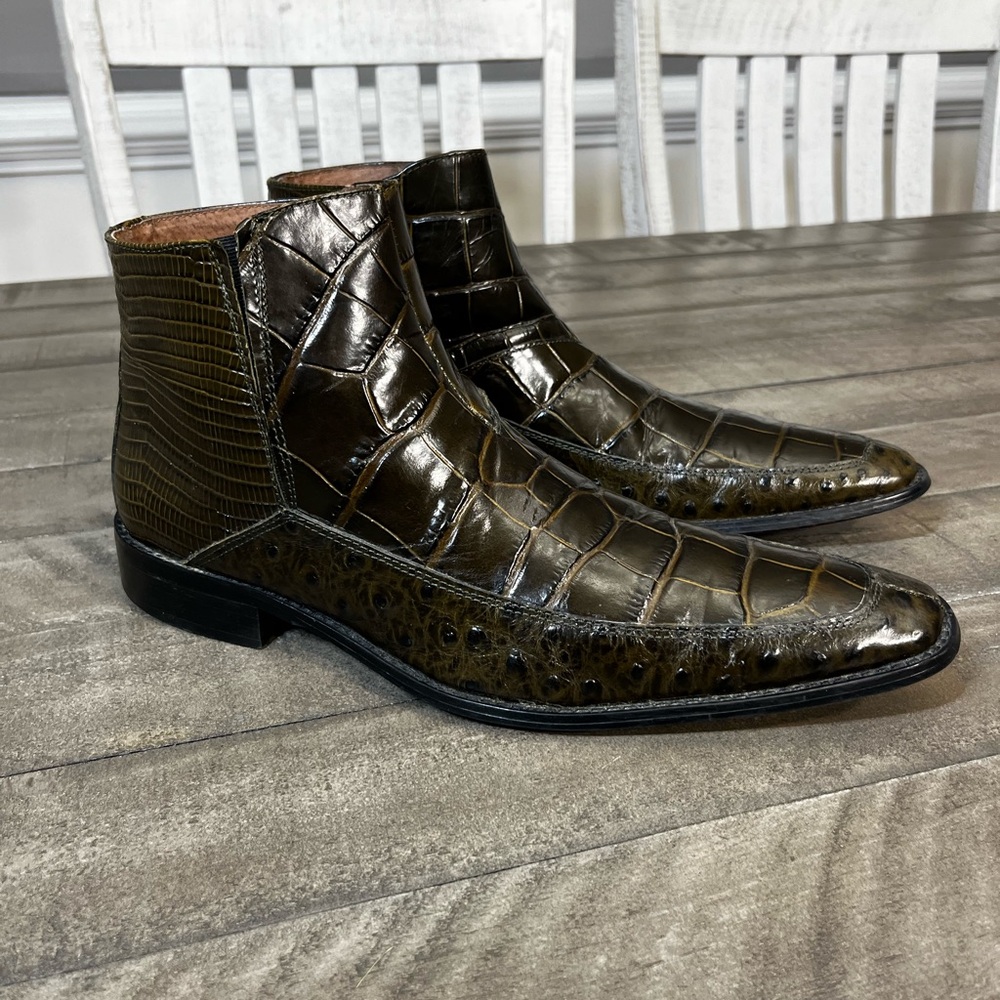 Fratelli Men’s Ankle Dress Boots – Embossed Leather Men’s Sz 10.5